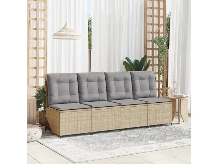Beige Siège de jardin - Canapé inclinable de jardin avec coussins - beige résine tressée C3780