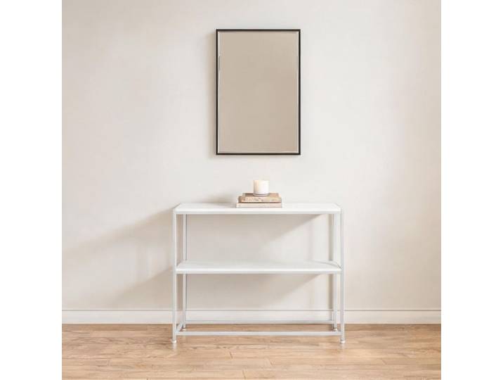 Console blanche en panneaux de particule et acier design moderne 2 étagères pour - Blanc Panneaux de particule 100 x 30 x 87 cm