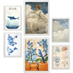 POSTER Set Mit 6 Blaue Wolken A3 & A4 Weißer Rahmen