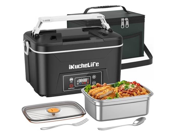 iKuchelife Beheizte Lunchbox, 24000 mAh, wiederaufladbare elektrische Lunchbox, 1,2 l Edelstahl-Lunchbox, intelligente kabellose Wärme-Lunchbox, tragbarer Speisenwärmer mit Behälter für Camping, Büro