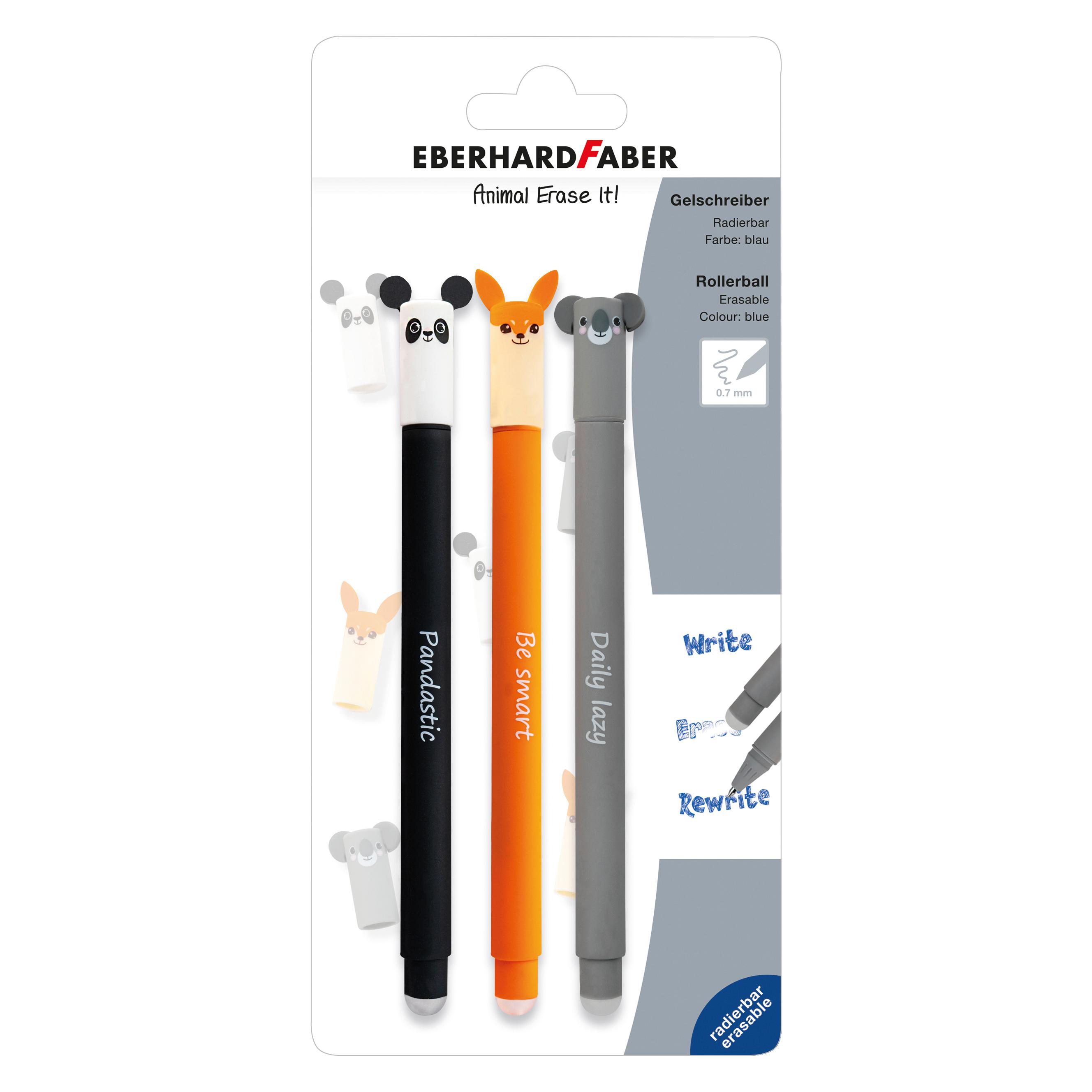 Faber EBERHARD Gelschreiber Animal Erase It! Panda Fuchs Koala 0,7mm 3 Stück Blister (3x) (582123)