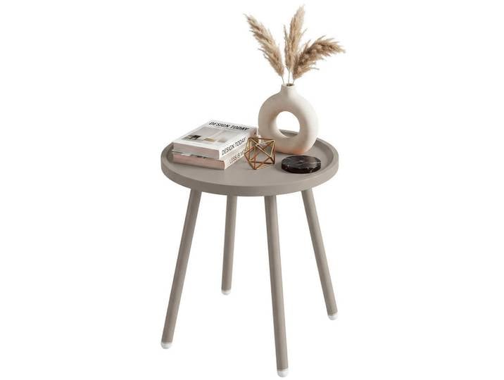 CLP Beistelltisch rund 40 cm Kunststoff Taupe, Metall, Rund, 40x45x40 cm, Wohnzimmer, Wohnzimmertische, Beistelltisch
