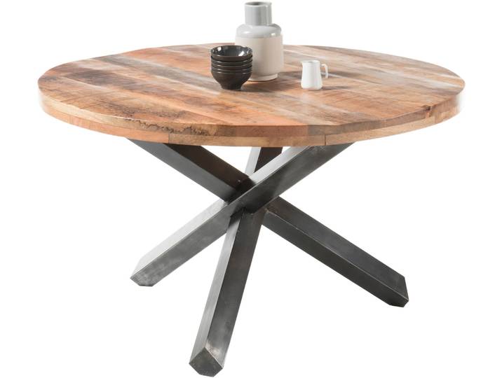 Esstisch STOLKOM Ace , braun (braun, anthrazit antik finish, mango), Tische, Esstisch, rund, Esstisch in Massivholz Mango