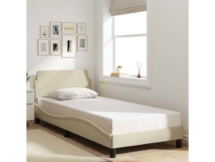 YUOTYRKTEJRSG Strapazierfähiger Stoff Schlafzimmer Dover Creme 80x200 cm Bettgestell mit Kopfteil Dover Creme 80x200 cm Stoff Metall Lattenrost Stabile Konstruktion Modernes Design Schlafzimmer