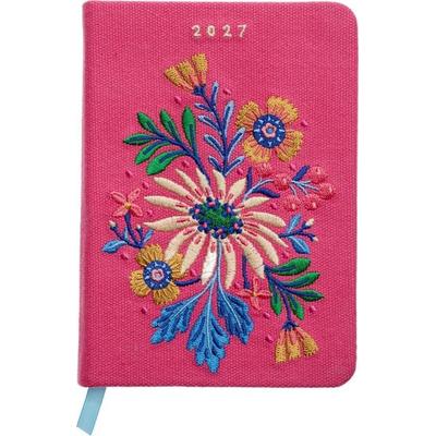 Taschenkalender A6 2027: Blütenmotiv, bestickt, pink