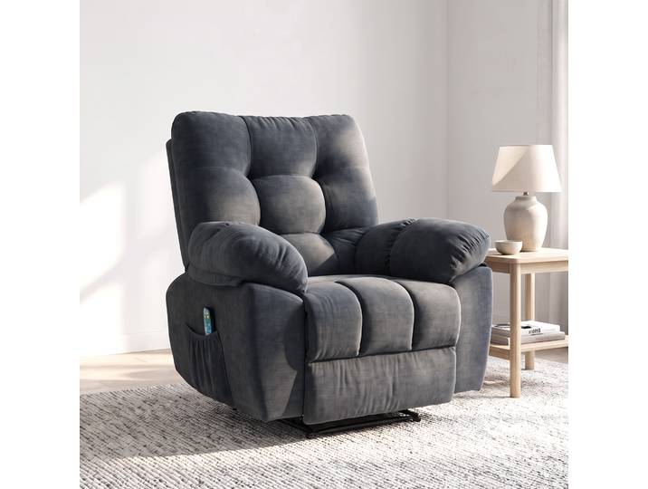 HOMCOM Fauteuil Massage Inclinable Chauffant Électrique Gris