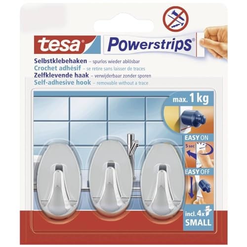 tesa Powerstrips Ovaal Haken Small Chroom - Draagvermogen 1 kg