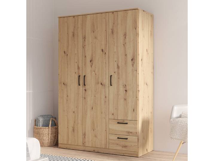 Armoire à portes battantes Naja -tiroirs 122cm Marron/Imitation chêne Artisan