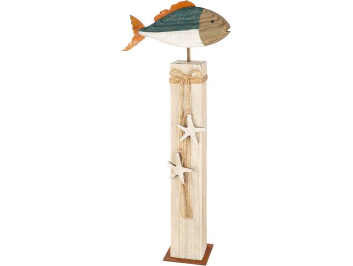 Skulptur GILDE Dekoobjekt Fisch Neon , beige (blau, naturfarben, weiß), B:32cm H:79cm T:12cm, Holzwerkstoff, Dekofiguren, Skulptur