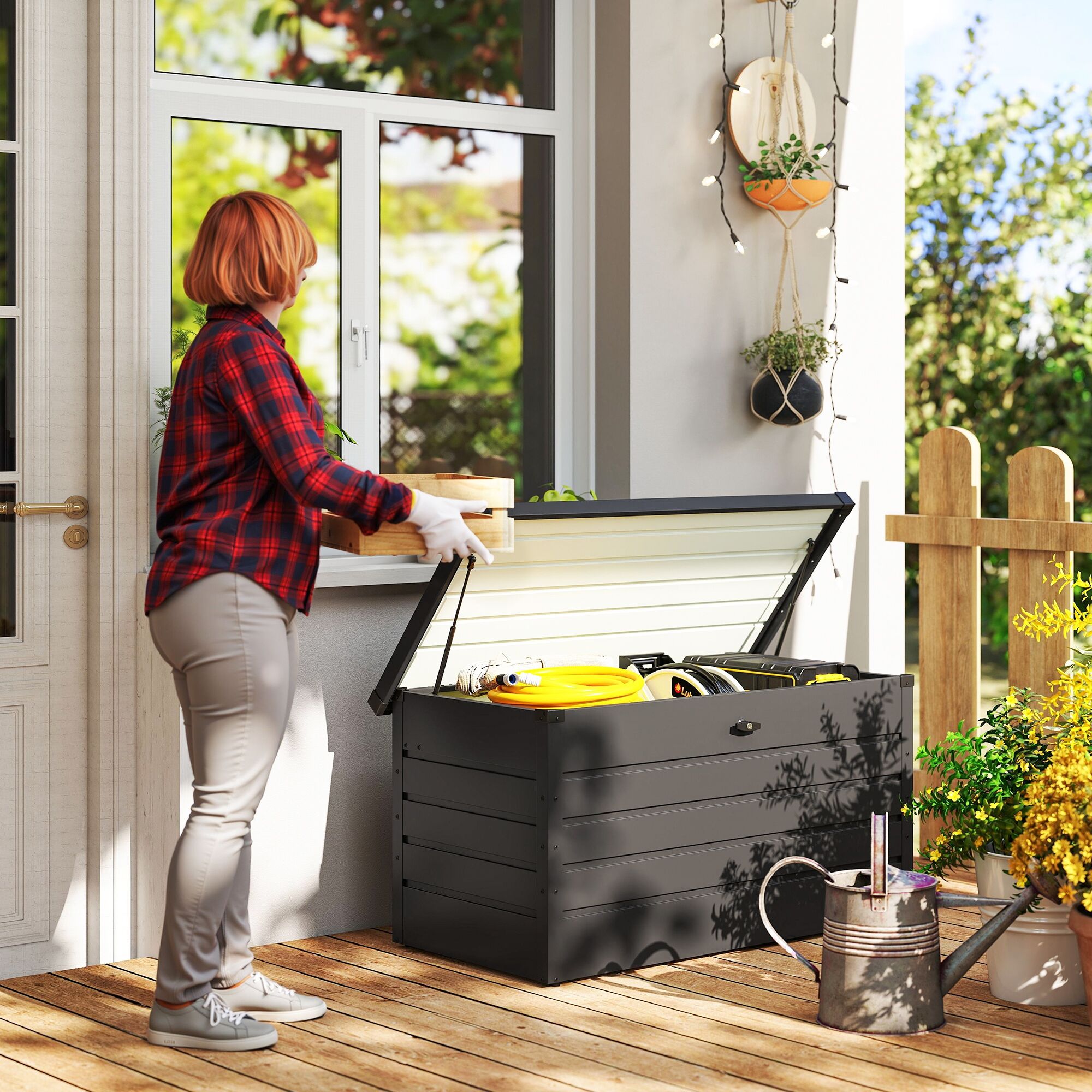Altro Panca Baule Contenitore Da Giardino Con Chiave, Cassapanca Moderna In Acciaio, Grigio, 120x62x62cm