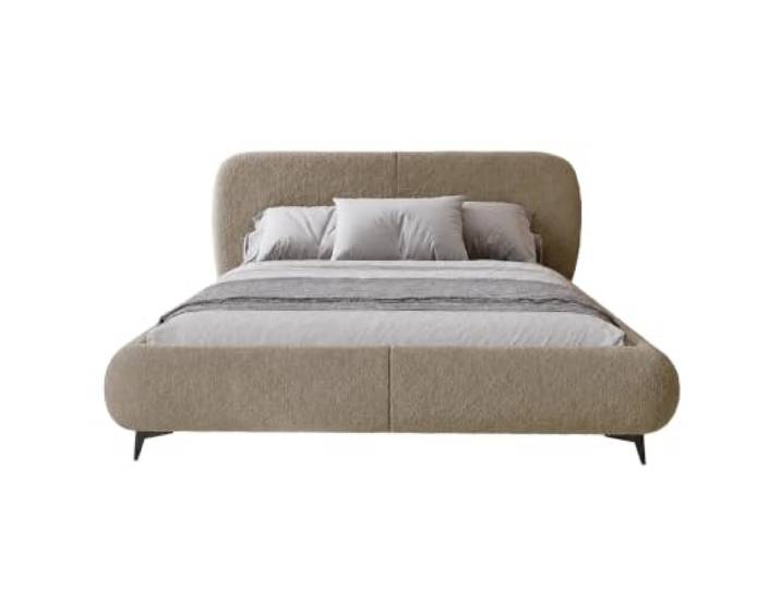 Chilly. Möbel Design Bett Kyoto - Polsterbett im Japandi-Stil mit Bettkasten und Kopfteil - 140x200 cm - Metallrahmen - Bouclé Dunkelbeige