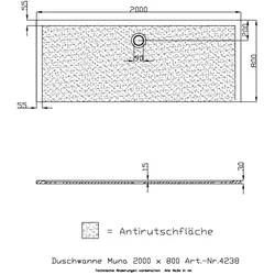 Hoesch Duschwanne Muna 2000x800x30 mit Antirutsch 4238.013