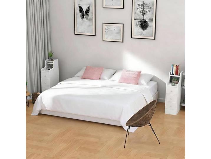 Lot de 2 Chevet Étroite PIPIPOXER 3 tiroirs et Compartiments Ouvert 20x35x70 cm Meuble slim Blanc space réduit parfait