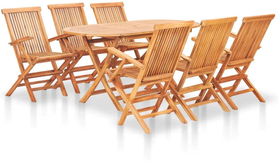 Dakota Fields Pavonea 6 - Person Teak Solid Wood Patio Dining Set Rectangular Table Brown 6