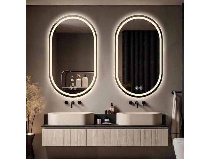 Miroir salle de bain LED 60x90 ovale sans cadre miroir tactile intelligent anti-buée 3 températures de couleur