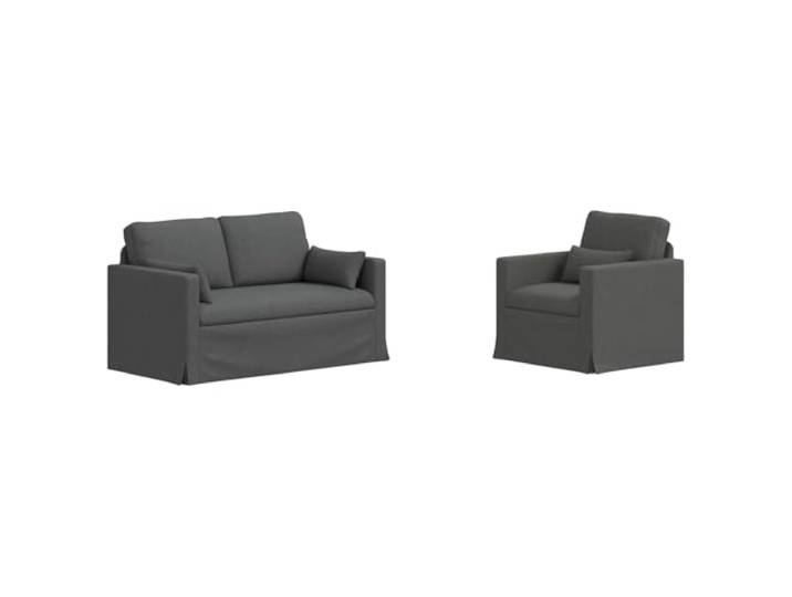 KUTYWEXFM Modulares Sofaset 2-Tlg. Dunkelgrau Stoff Couch Flexibles 2-teiliges Modulsofa mit Metallrahmen und Holzarmlehnen für Wohnzimmer und Schlafzimmer in edlem Dunkelgrau.