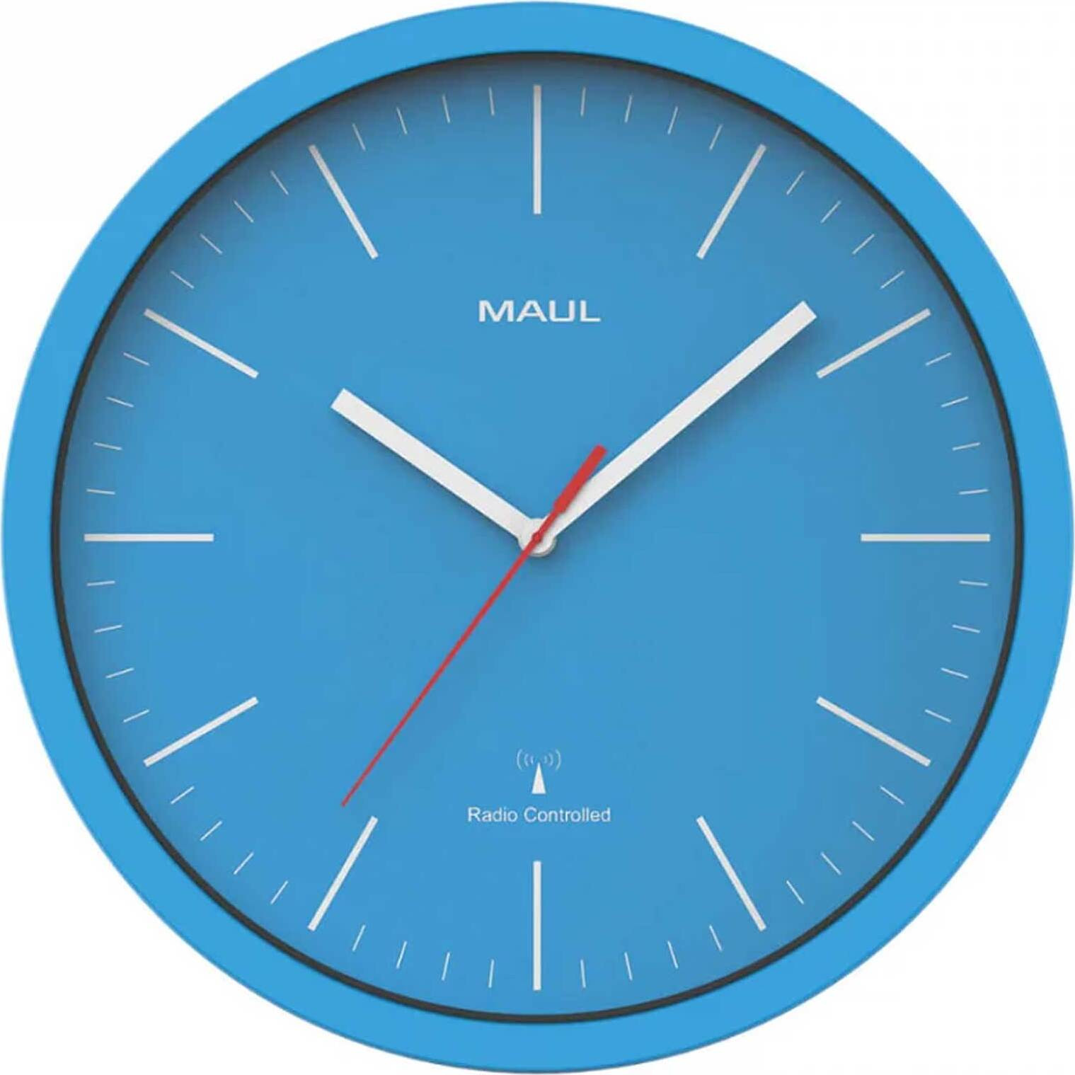 MAUL Wandklok MAULjump Lichtblauw met radio-ontvanger, Diameter: 31 cm, Diepte: 4,2 cm