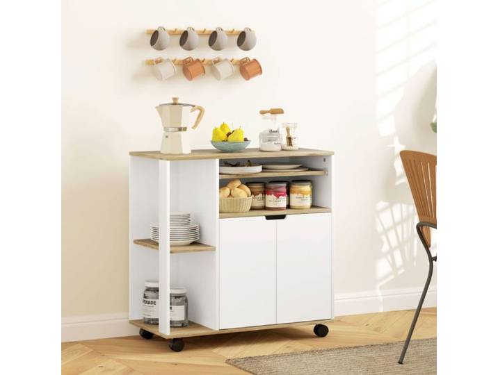 Chariot de cuisine avec meuble et étagères réglables blanc