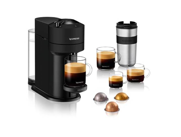 Nespresso Krups Vertuo Next XN910N Kaffeekapselmaschine, Krups Espressomaschine, verschiedene Größen, 5 Tassen, Centrifusion-Technologie, 30s, WLAN, Bluetooth, Mattschwarz