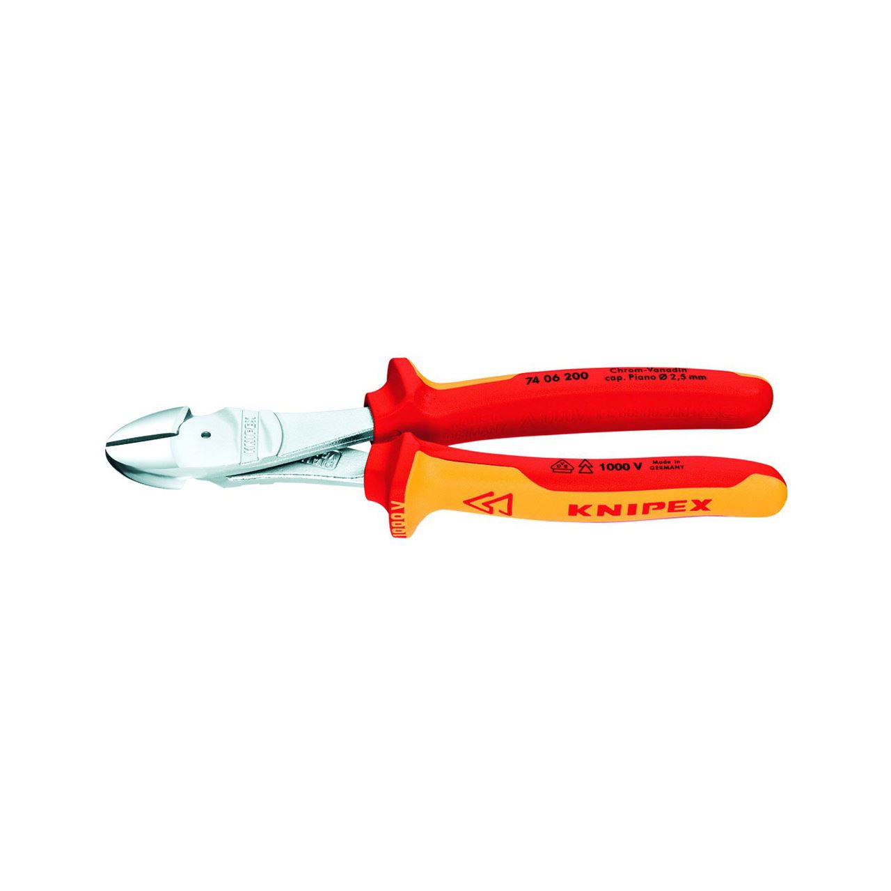 Kraftseitenschneider VDE L.250mm Chrom m.2Komp.-Hüllen KNIPEX DIN/ISO5749