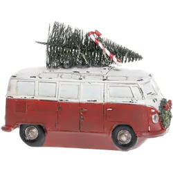 Chic Antique Vintage Bus mit Weihnachtsbaum und LED, H12/L18/B7,5 cm, Rot