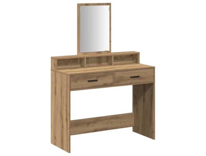 Xhnifbn Schminktisch mit Spiegel 100x41x140 cm Artisan-Eiche Holzwerkstoff Stilvoller Frisiertisch fürs Schlafzimmer mit flachem Spiegel, 2 geräumigen Schubladen und viel Platz für Kosmetik.