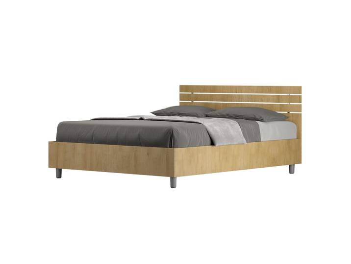 Lit coffre 140x190 tête de lit droite effet bois chêne nature