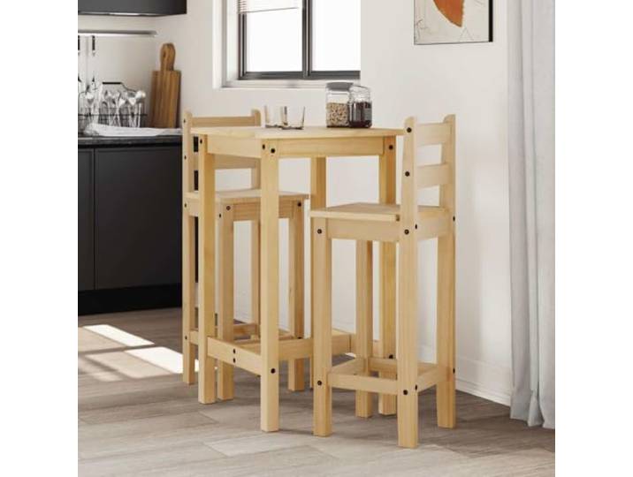 Molumvel 3-TLG. Bartisch-Set Massivholz Kiefer, Tresen-Set, Barhocker Rustikales Design, Stabiles Naturmaterial, Vielseitig einsetzbar