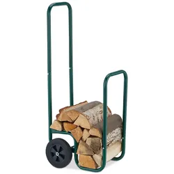 Relaxdays Kaminholzwagen, 2 Gummireifen, Holzwagen bis 60 kg, für gängige Holzscheite, Brennholz-Sackkarre, Stahl, grün