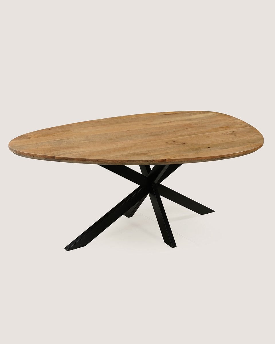 Organische Eettafel van Mangohout met Zwart Metalen Onderstel, 240 cm
