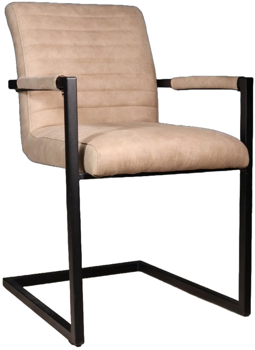Set van 6 beige Noor industriële eetkamerstoelen met armleuningen