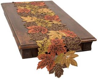 Manor Luxe Autumn Leaves Embroidered Cutwork 15 by 54-Inch Table Runner - 1554