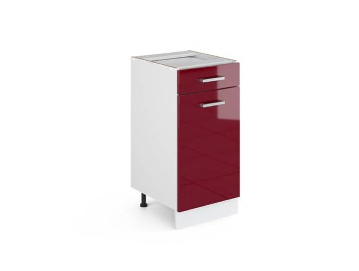 Vicco Küchenunterschrank R-Line , Rot Hochglanz/Weiß 40 cm 1 Schublade · Ohne Arbeitsplatte · Höhenverst. Füße · Leichter Zugriff · Frei kombinierbar