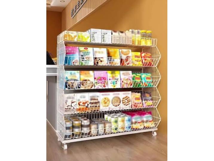 Snack-Regal im Supermarkt Groß Metalldraht Snack Display Korb Rack 5 Etagen, Büro / Vorratskammer / Supermarkt Lagerregal, Freistehend Lebensmittel-Organisationsständer Display Süßigkeiten / Pralinen