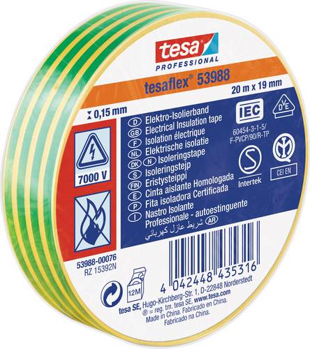 Tesa 53988-00076-00 Isolierband tesa Professional Gelb, Grün (L x B) 20m x 19mm