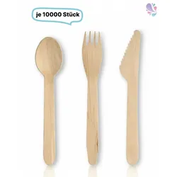 SET: Löffel + Gabel + Messer aus Holz Einwegbesteck, 30.000 Stk, natur, biologisch abbaubar