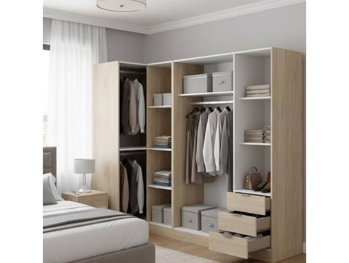 Dmora Succiso Grote kledingkast, 90,5 x 184 cm, eikenbruin, 3 laden, 6 legplanken, kledingkast voor slaapkamer