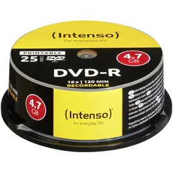 Intenso - 25 x DVD-R (G) - 4.7 GB 16x - mit Tintenstrahldrucker bedruckbare Ober...