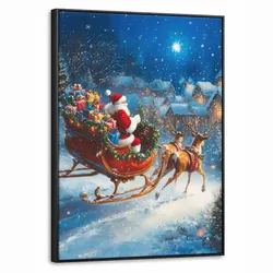 LEINWAND Bilder mit Rahmen - Weihnachtsmann - Rentier - Weihnachten - Schnee - 70x100