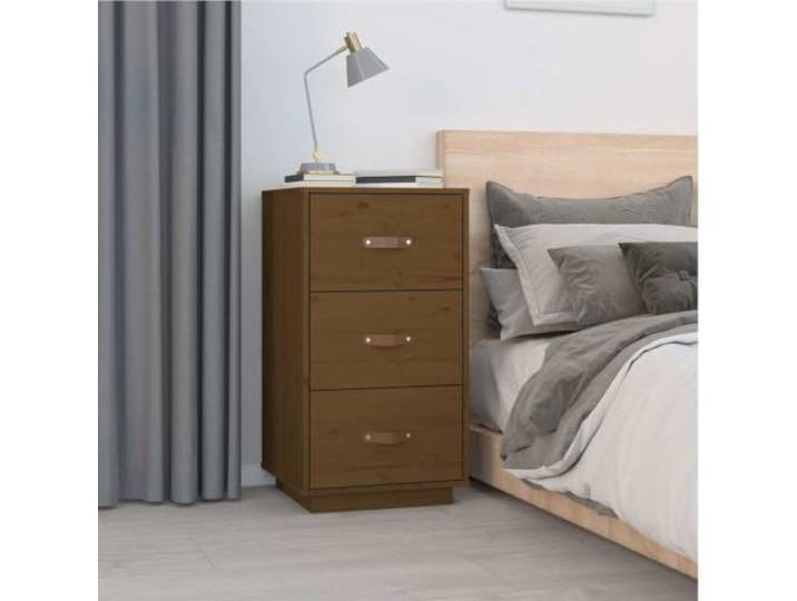 HEFZGDB Massivholz Nachttisch Honigbraun 40x40x75 cm Kiefer mit DREI Schubladen Stauraum Multifunktional als Beistelltisch Beistellschrank für Schlafzimmer Wohnzimmer