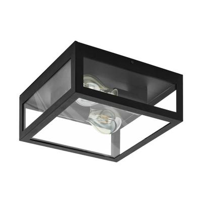 EGLO Deckenleuchte "AMEZOLA Deckenlampe, Stahl und Glas, E27, IP44, Badezimmerlampe, Lampe", schwarz (schwarz klar), 2, H: 29cm, 1 Stk., Leuchten, Wand-/Deckenleuchte, L29 x H29 x AL13 cm, schwarz, 2X28W exkl., Deckenleuchte