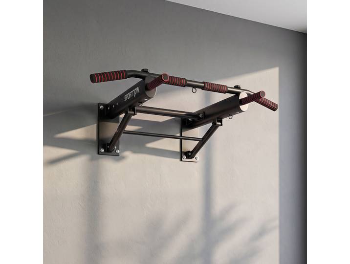 SPORTNOW Barre Traction Murale Pliable 98cm Poignées Antidérapantes Noir