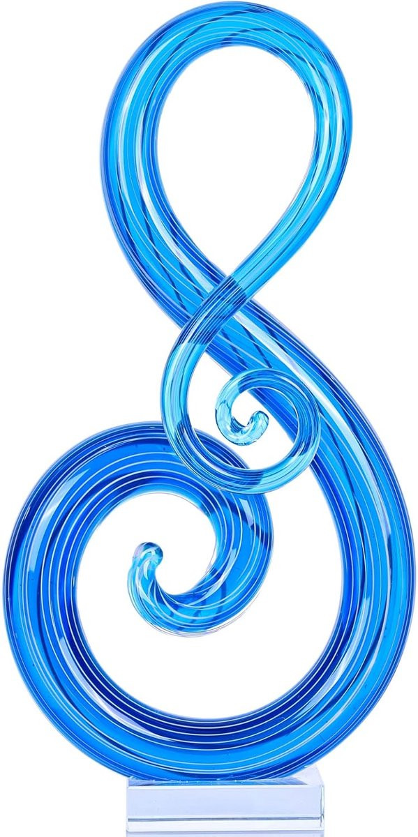 Handgeblazen Murano-glas sculptuur muzieknoot standbeeld blauw voor decoratie op tafel