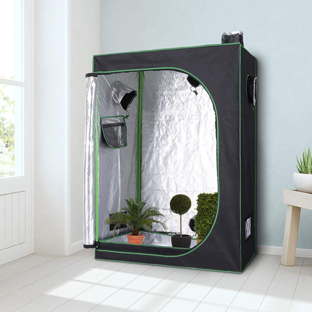Dakota Fields Stockstill Grow Tent Hydroponic Adjustable Vents Floor Tray 120 x 60 x 150 cm Black 150cm H X 120cm W X 60cm D