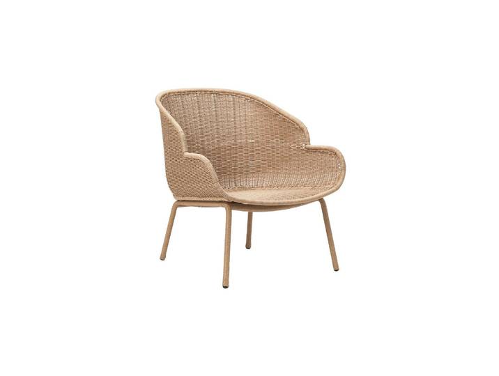 Fauteuil en rotin beige, dossier haut, fixe, intérieur/extérieur