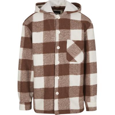 Langmantel URBAN CLASSICS "Urban Classics Big Check Jacket With Hood", Herren, Gr. M, sandweiß, lightrust, 100% Polyester, Mäntel