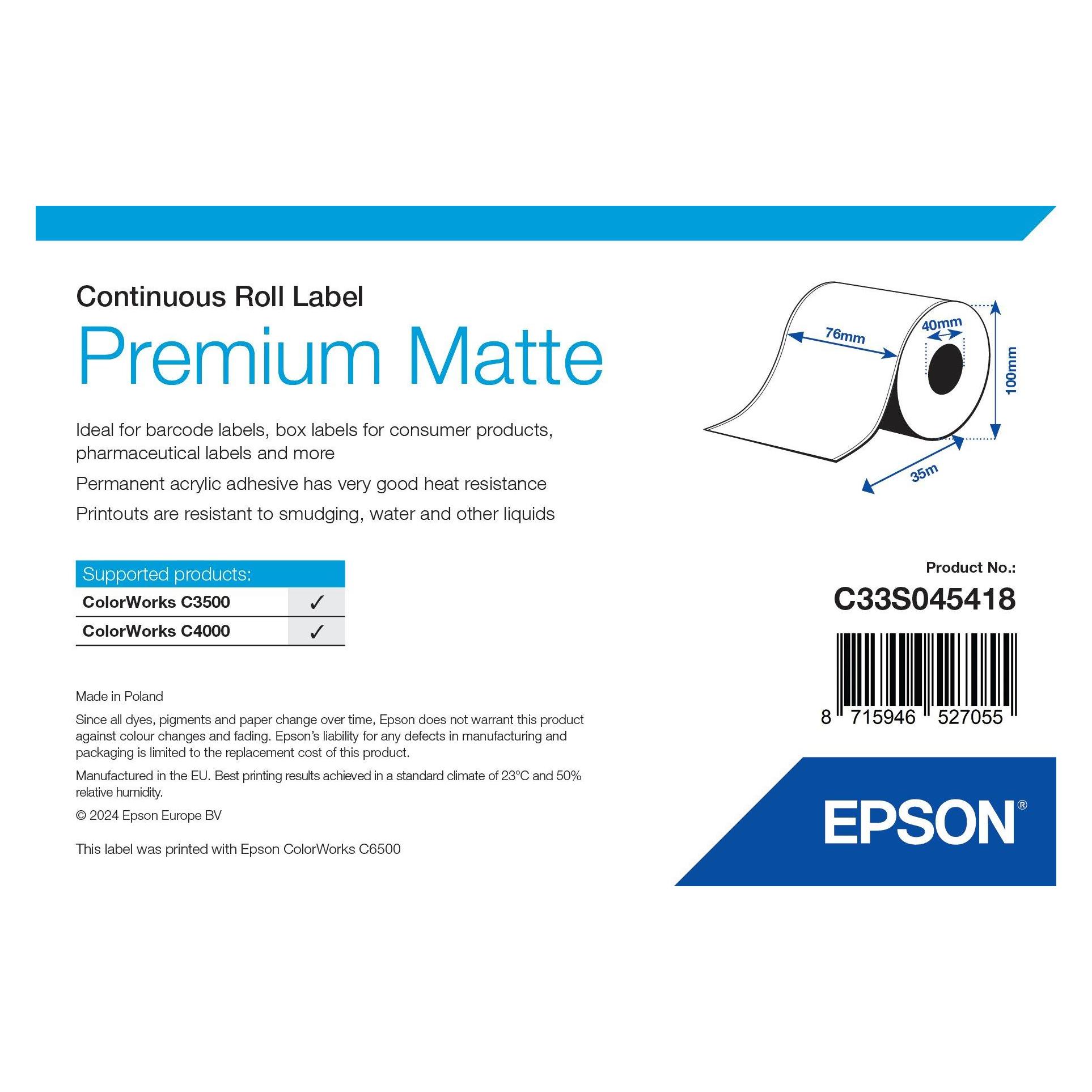 Epson Premium Matte Label (76 mm) (C33S045418)