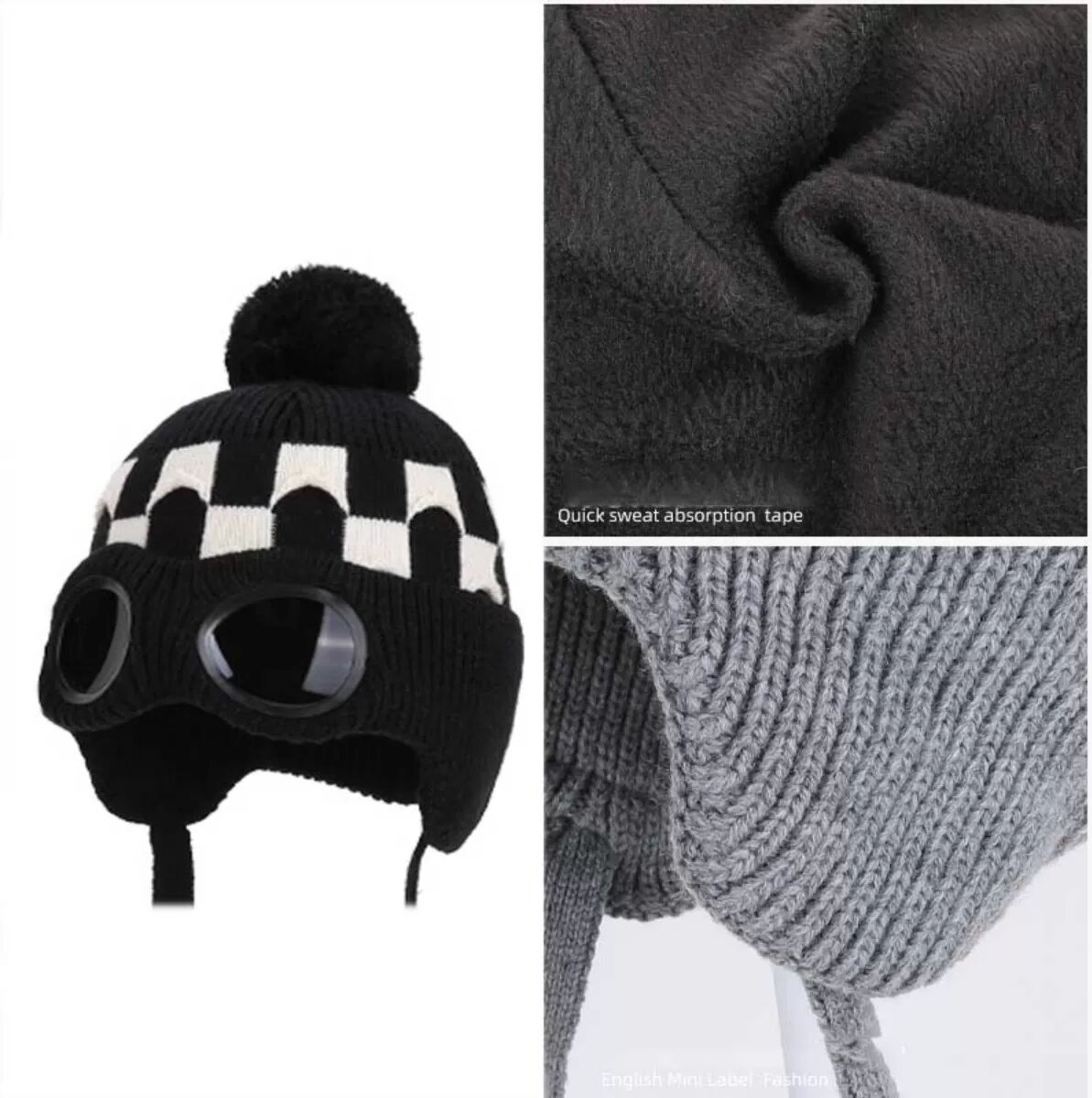 INF Fleecegefütterte Wintermütze mit Brille - Warme Strickmütze für Damen Schwarz