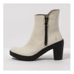 Art für Damen. 1175911ZZ003_020 Eisweiße Lederstiefeletten -Absatzhöhe: 7,5cm (41), Beige, Reißverschluss, Lässig