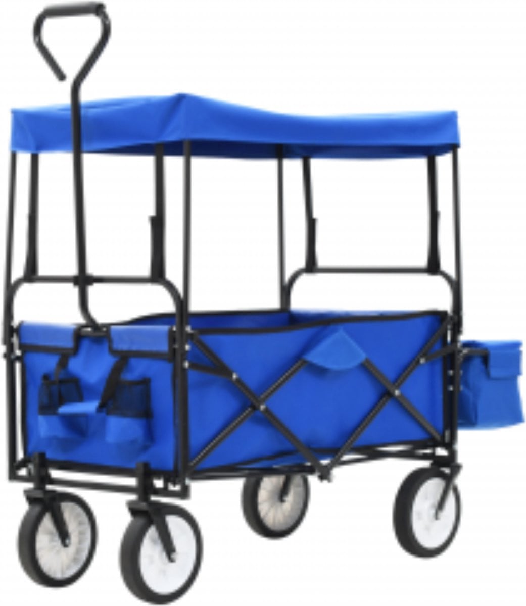 vidaXL Handkar met luifel, inklapbaar, staal, blauw